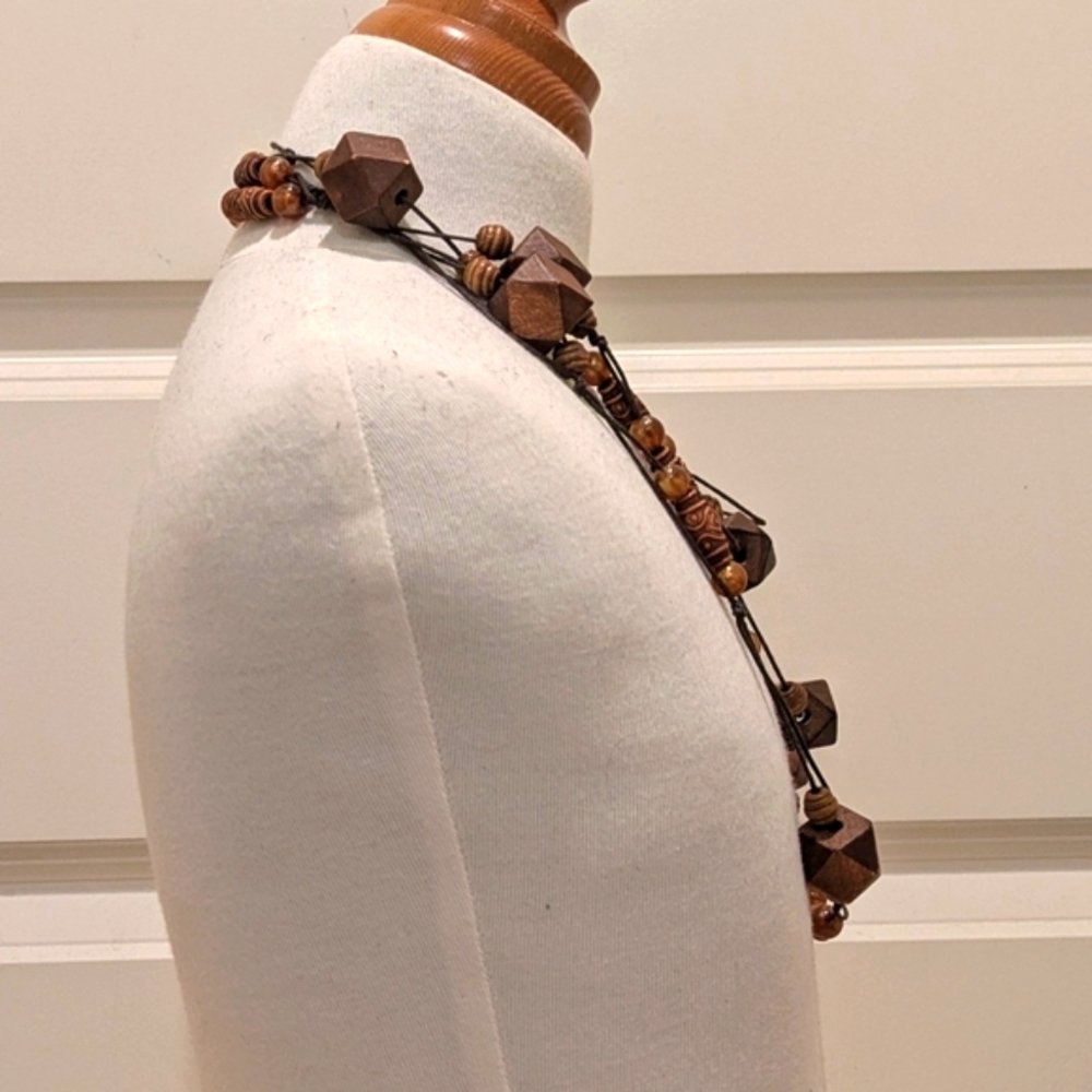 Vintage Boho 68" Super Long Brown and Black Wooden Bead Rope Necklace - Picture 5 of 9